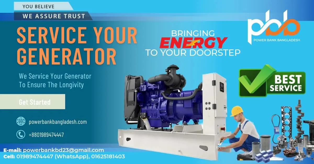 Technician beside a diesel generator: Service your generator, best service